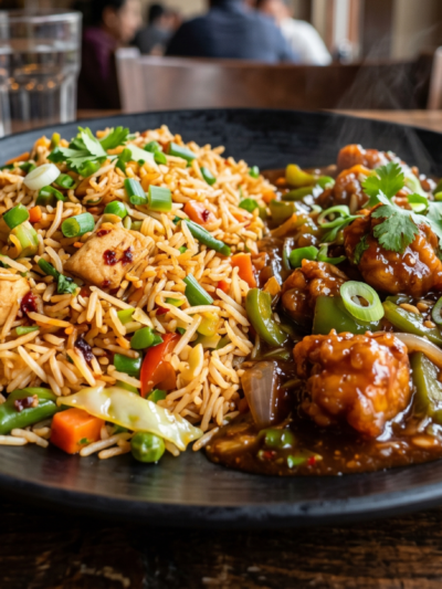 Chicken Schezwan Rice With Chilli Chicken Gravy
