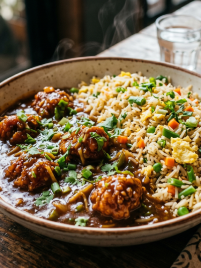 Fried Rice With Chicken Manchurain Gravy