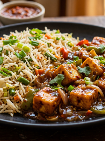 Veg Hakka Rice With Chilli Paneer Gravy